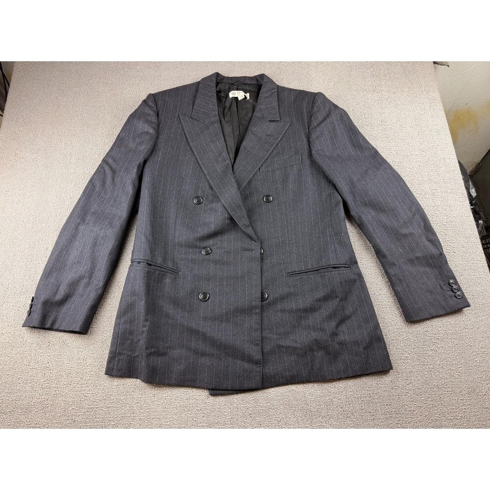 Vintage Gucci Suit Jacket Men 42R Gray Wool Double-Breasted Pinstripe Italy Fine